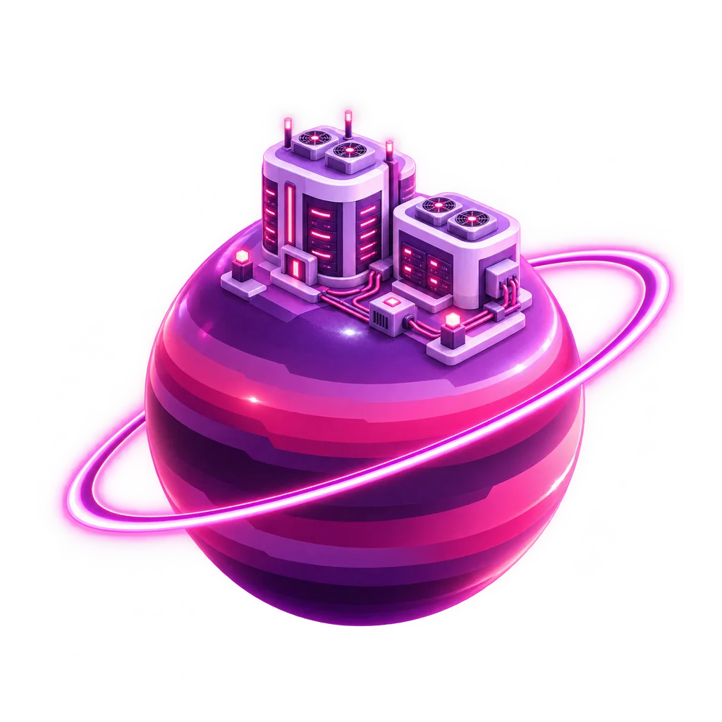Ilustrace: planeta s datacentrem a chladicími jednotkami — datacentrum