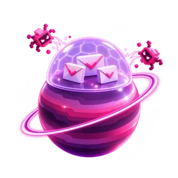Ilustrace: planeta se štítem chránícím e-maily — e-mail security